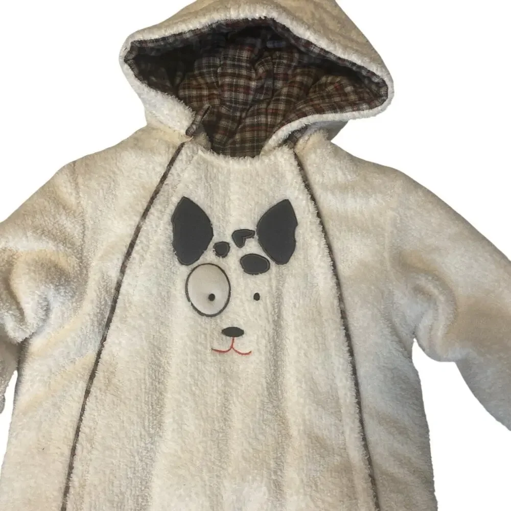 NWT Le Petit Rothschild Plush Snowsuit Soft Hood Baby Size 24 Months Cream Dog